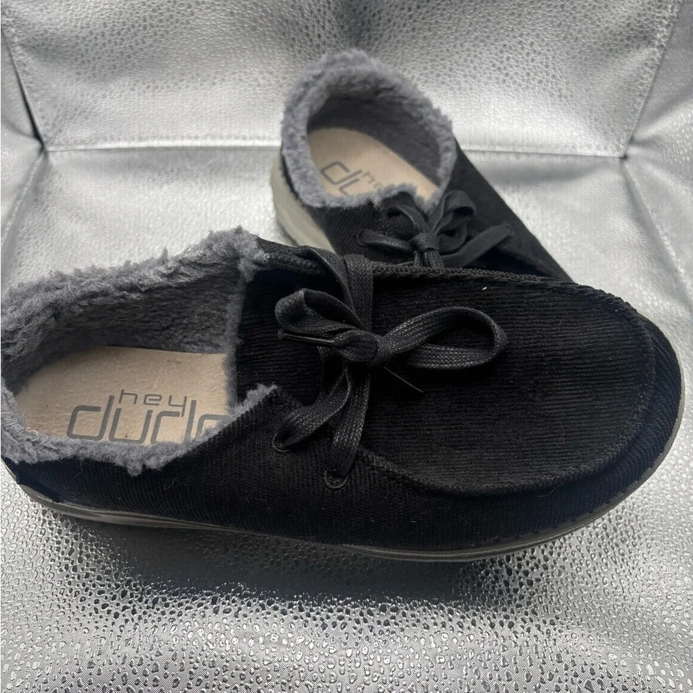 Hey Dude Wendy Womens Slip On Shoes Corduroy Black Size 8 Sherpa Lined Casual